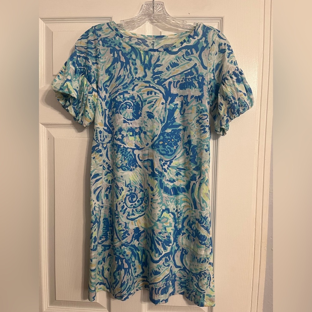 Lilly Pulitzer Blue and White Girls Dress; Size XL (12-14)
